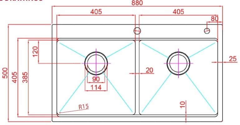 Bản vẽ Chậu Rửa Bát 2 Hố Paulschmitt PA8850-TD