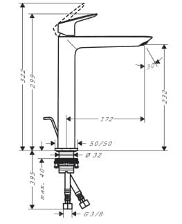Bản vẽ Vòi chậu 1 lỗ Hansgrohe 71257007