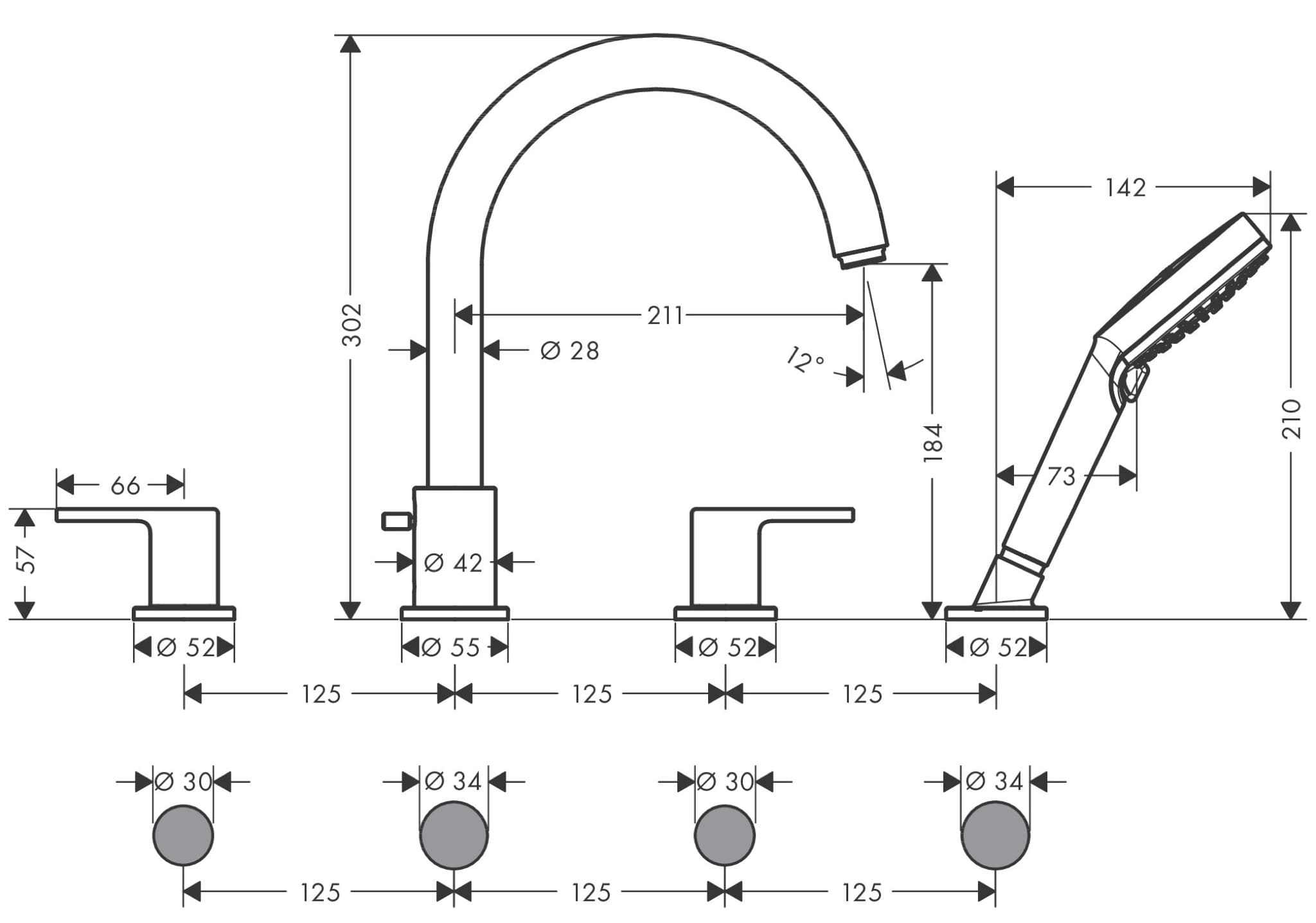 Bản vẽ BỘ TRỘN BỒN TẮM 4 Lỗ HANSGROHE 71451677