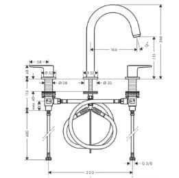 Bản vẽ Vòi chậu 3 lỗ Hansgrohe 71553677