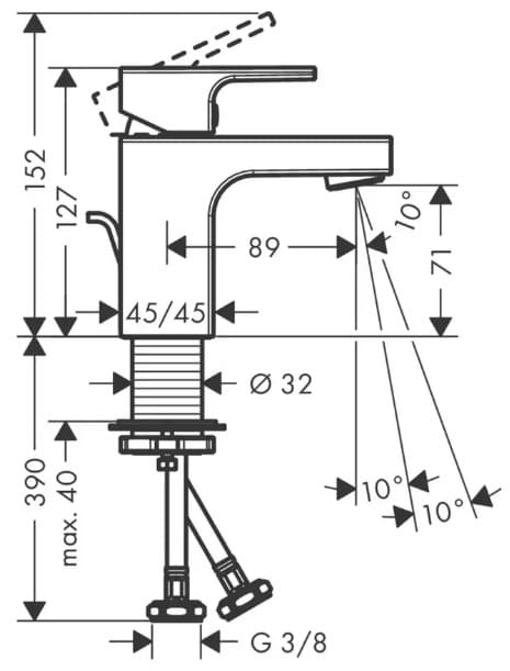 Bản vẽ Vòi chậu 1 lỗ Hansgrohe 71560007