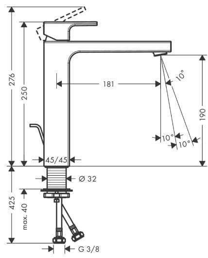 Bản vẽ Vòi chậu 1 lỗ Hansgrohe 71562007