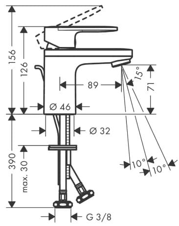 Bản vẽ Vòi chậu 1 lỗ Hansgrohe 71570007