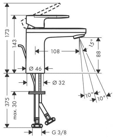 Bản vẽ Vòi chậu 1 lỗ Hansgrohe 71571007
