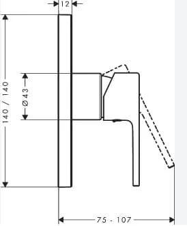 Bản vẽ Bộ Trộn Sen Tắm HANSGROHE 71658007