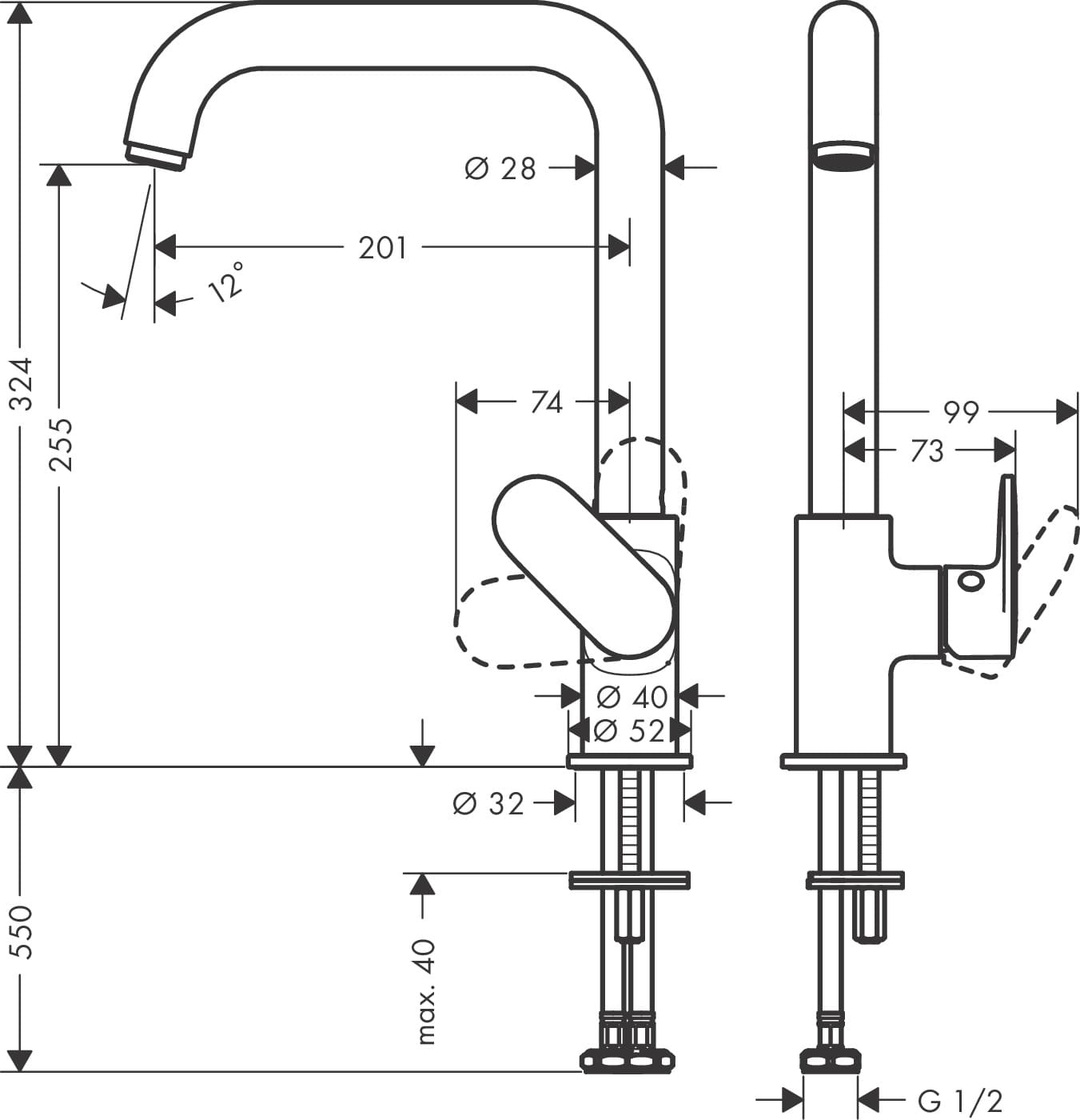 Bản vẽ Vòi Bếp Nóng Lạnh Hansgrohe 71857677