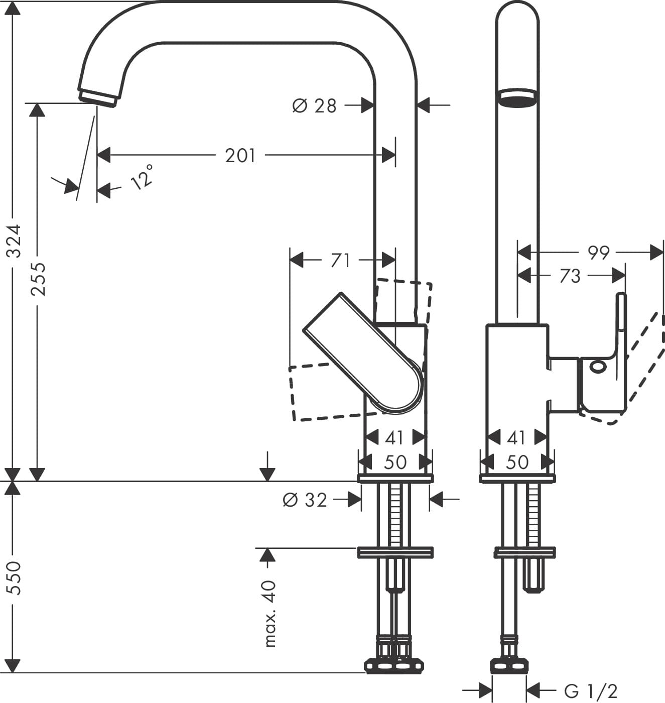 Bản vẽ Vòi Bếp Nóng Lạnh Hansgrohe 71858007