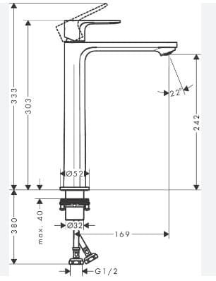 Bản vẽ Vòi chậu 1 lỗ Hansgrohe 72523007
