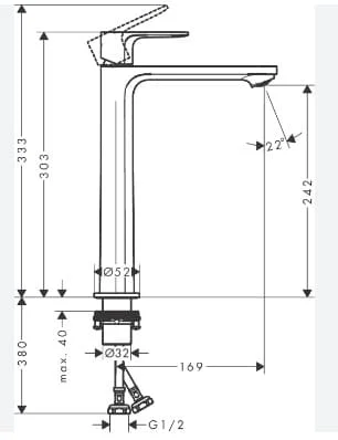 Bản vẽ Vòi chậu 1 lỗ Hansgrohe 72523007