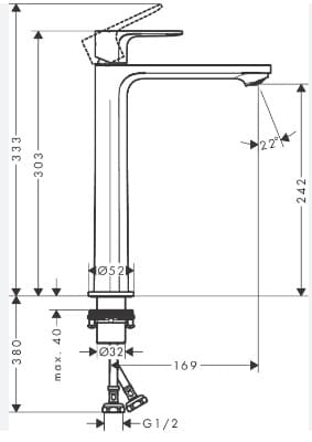 Bản vẽ Vòi chậu 1 lỗ Hansgrohe 72523677