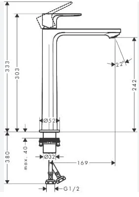 Bản vẽ Vòi chậu 1 lỗ Hansgrohe 72523677