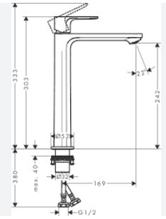 Bản vẽ Vòi chậu 1 lỗ Hansgrohe 72524009