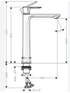 Bản vẽ Vòi chậu 1 lỗ Hansgrohe 72524009