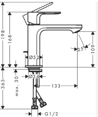 Bản vẽ Vòi chậu 1 lỗ Hansgrohe 72559677