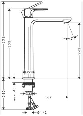Bản vẽ Vòi chậu 1 lỗ Hansgrohe 72563007
