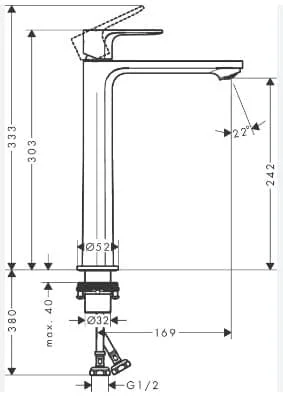 Bản vẽ Vòi chậu 1 lỗ Hansgrohe 72563007