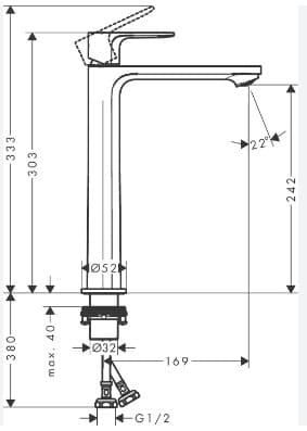 Bản vẽ Vòi chậu 1 lỗ Hansgrohe 72564009