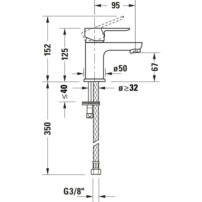 Bản vẽ kỹ thuật Vòi Nóng Lạnh Lavabo Duravit A11010001010