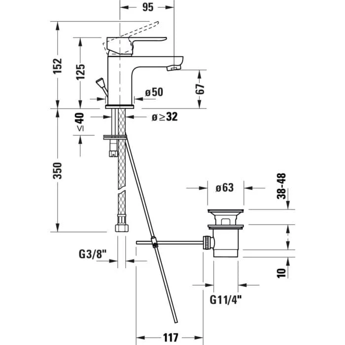 Bản vẽ Vòi Nóng Lạnh Lavabo Duravit A11010002010