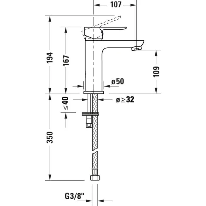 Bản vẽ Vòi Nóng Lạnh Lavabo Duravit A11020001010