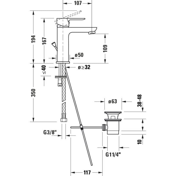Bản vẽ Vòi Nóng Lạnh Lavabo Duravit A11020002010