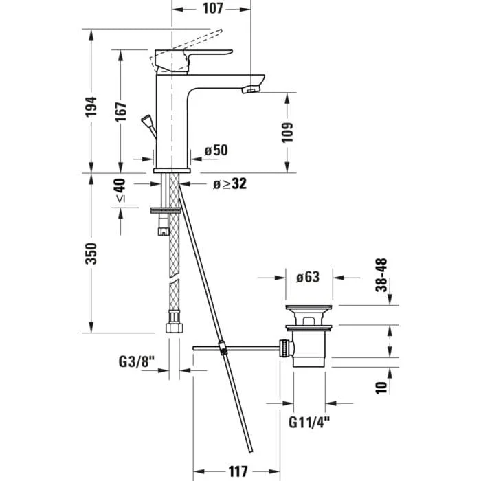 Bản vẽ Vòi Nóng Lạnh Lavabo Duravit A11020002010