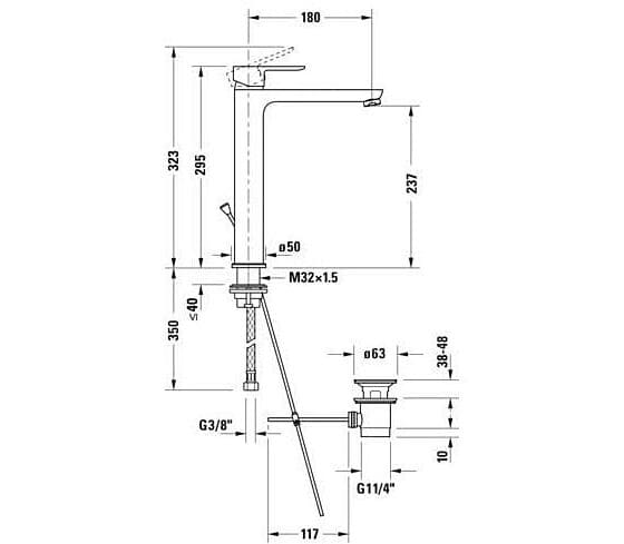 Bản vẽ Vòi Nóng Lạnh Lavabo Duravit A11040001010