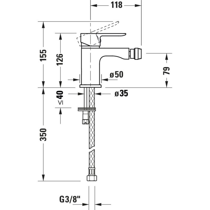 Bản vẽ Vòi Nóng Lạnh Lavabo Duravit A12400001010