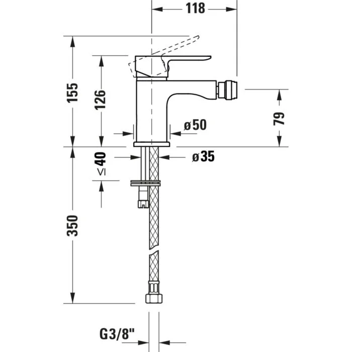 Bản vẽ Vòi Nóng Lạnh Lavabo Duravit A12400001010