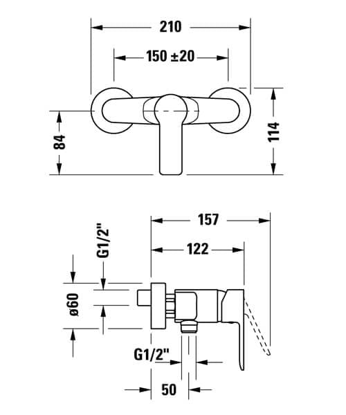 Bản vẽ Bộ Trộn Sen Tắm Duravit A14230001010
