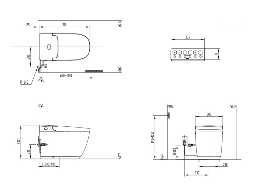 Bản vẽ Bồn Cầu Thông Minh INAX AC-819VN SARAS AUTO OPEN Cảm Ứng