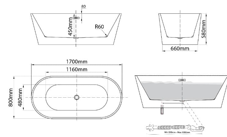 Bản vẽ Bồn tắm đặt sàn Mowoen MW8201s-170