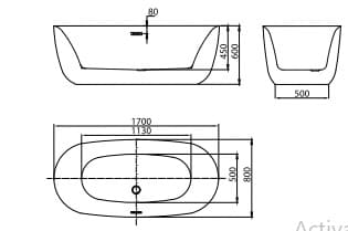 Bản vẽ Bồn tắm đặt sàn Mowoen MW8223S-170 