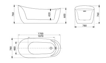 Bản vẽ Bồn tắm đặt sàn Mowoen MW8235-170