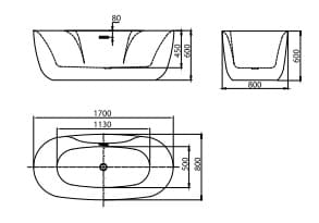 Bản vẽ Bồn tắm đặt sàn Mowoen MW8237-170