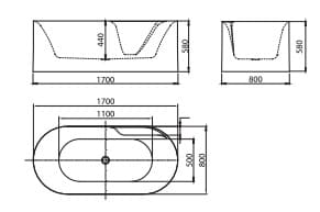Bản vẽBồn tắm đặt sàn Mowoen MW8266-170.MS