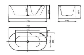 Bản vẽBồn tắm đặt sàn Mowoen MW8266-170.MS