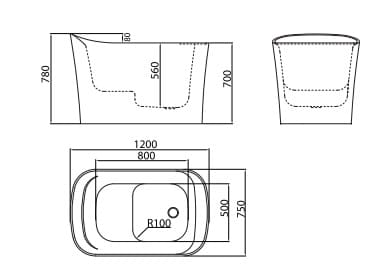 Bản vẽ Bồn tắm đặt sàn Mowoen MW8125-120