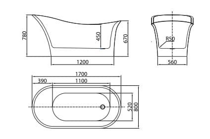 Bản vẽ Bồn tắm đặt sàn Mowoen MW8308-170