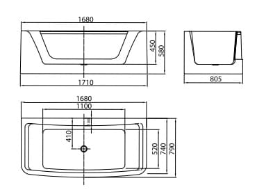 Bản vẽ Bồn tắm đặt sàn massage Mowoen MW8308-170.MS 