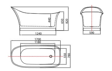 Bản vẽ Bồn tắm đặt sàn Mowoen MW8310-170