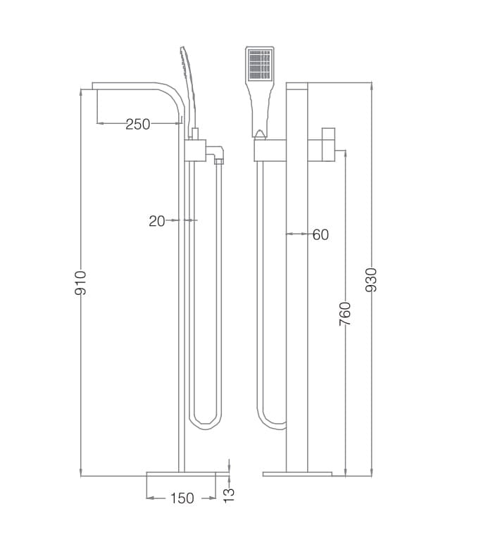 Bản vẽ Vòi xả bồn tắm đặt sàn Mowoen Cheston-FB0008B