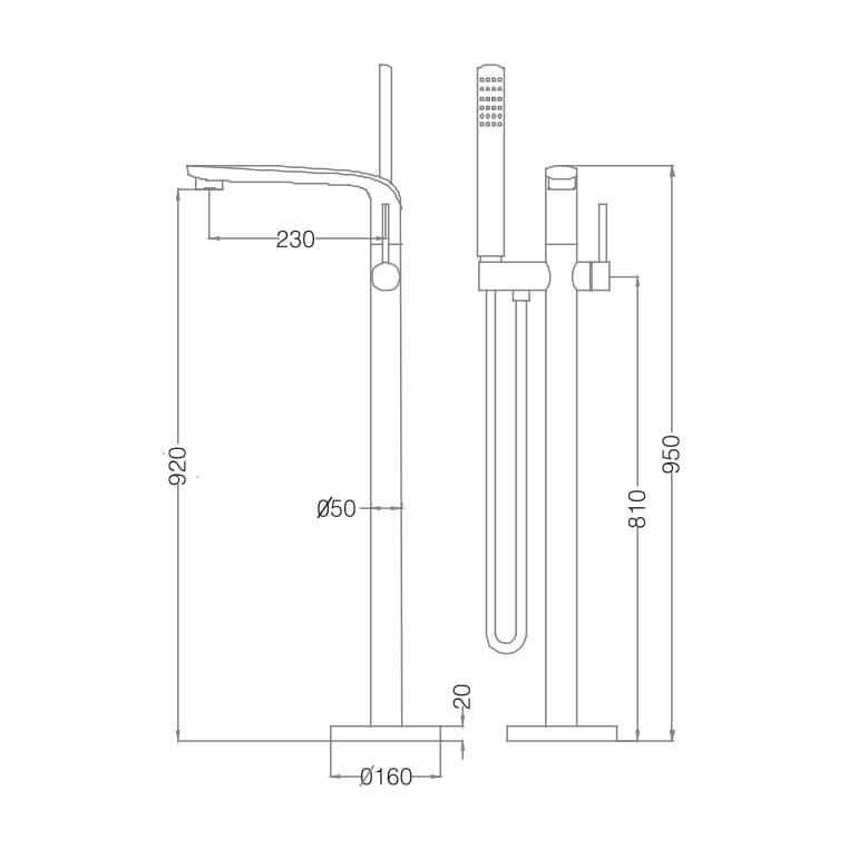 Bản vẽ Vòi xả bồn tắm đặt sàn Mowoen ETRO-FB0008