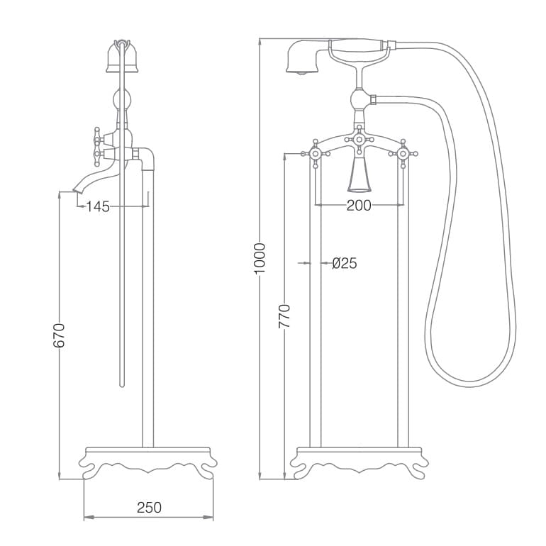 Bản vẽ Vòi xả bồn tắm đặt sàn Mowoen HERITAGE-FB0010