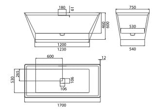 Bản vẽ Bồn Tắm Mô Phỏng Đá Tự Nhiên Đặt Sàn Mowoen MW001-Matt Gray 