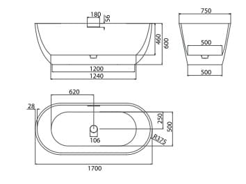 Bản vẽ Bồn Tắm Mô Phỏng Đá Tự Nhiên Đặt Sàn Mowoen MW002-Matt White