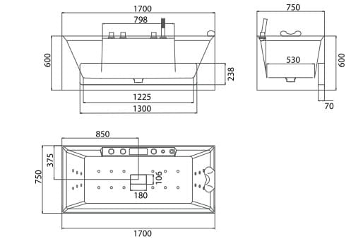 Bản vẽ Bồn Tắm Massage Mô Phỏng Đá Tự Nhiên Đặt Sàn Mowoen MWM001.MS-Matt White