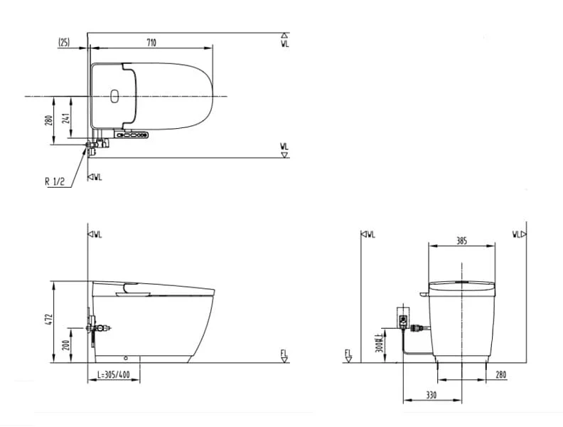 Bản vẽ Bồn Cầu Thông Minh INAX AC-816VN SARAS LIGHT-E