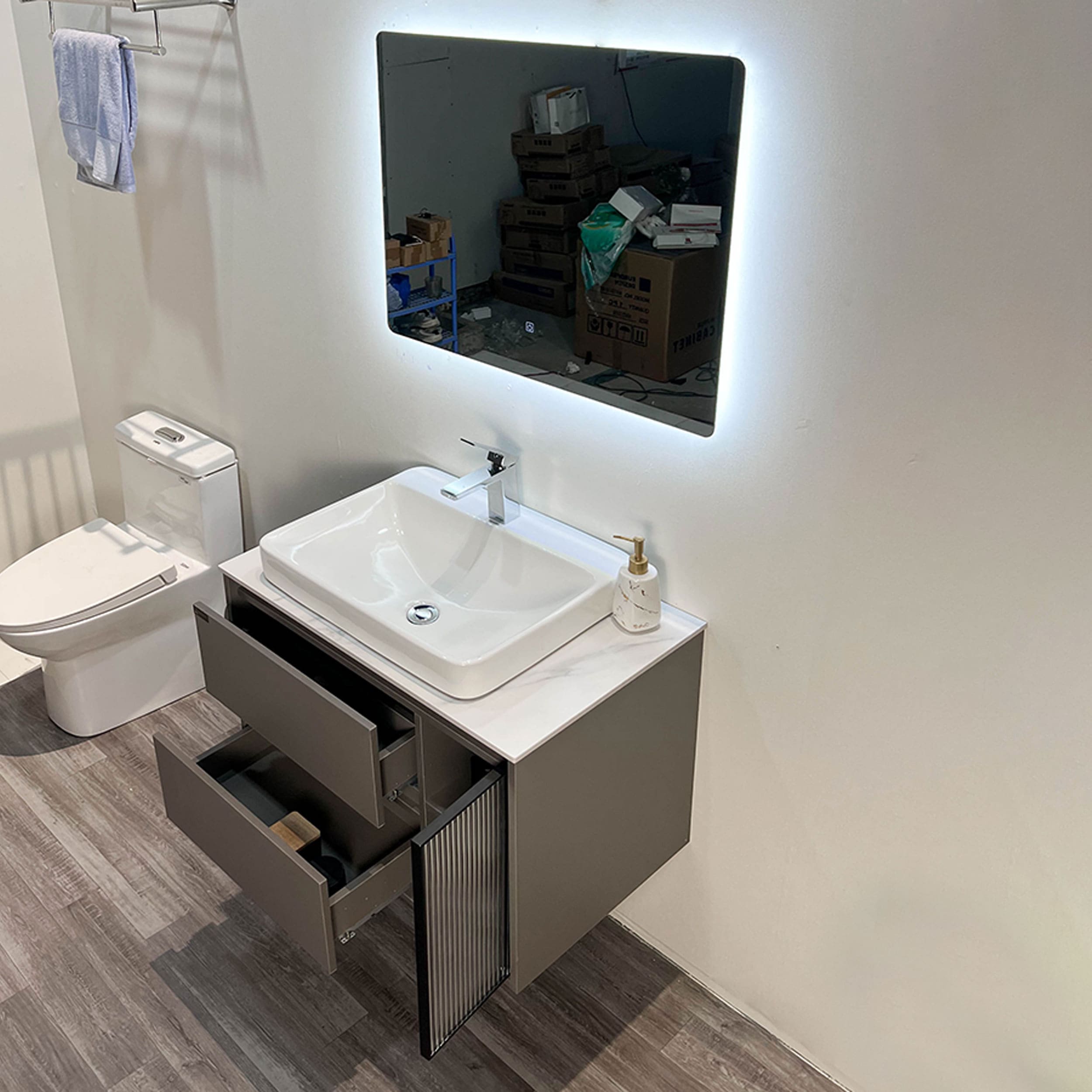 Bộ tủ chậu cao cấp đèn Led Mowoen MW6652GR-80