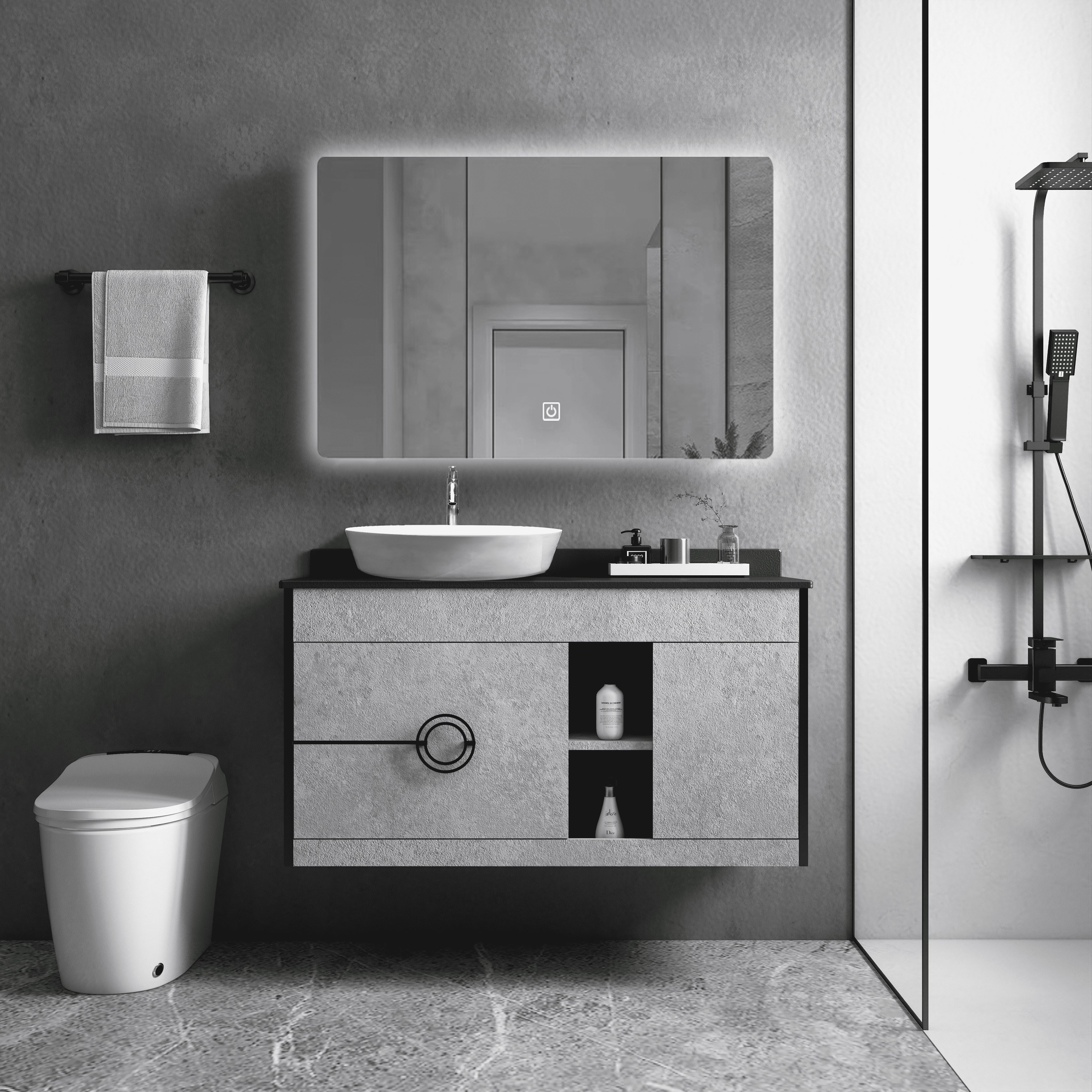 Bộ tủ chậu cao cấp đèn Led Mowoen MW6608R-100